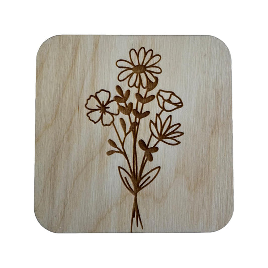 The Daisy Lotus Bouquet | Wood Coaster