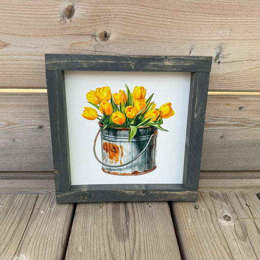 Tulips In Bucket | Wood Sign