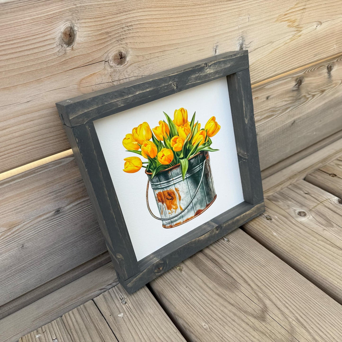 Tulips In Bucket | Wood Sign