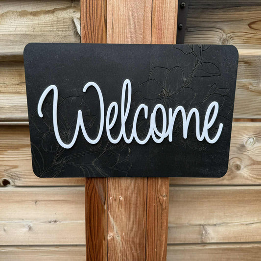 Welcome | Engraved Floral Sign