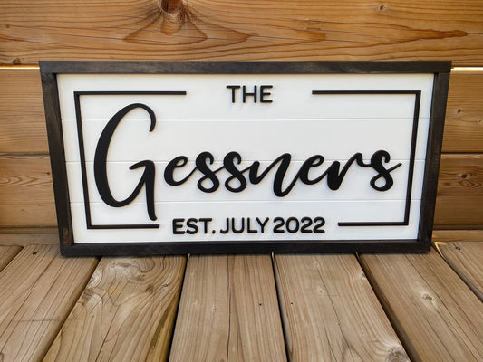 Last Name With Date | Custom Framed Name Wood Sign