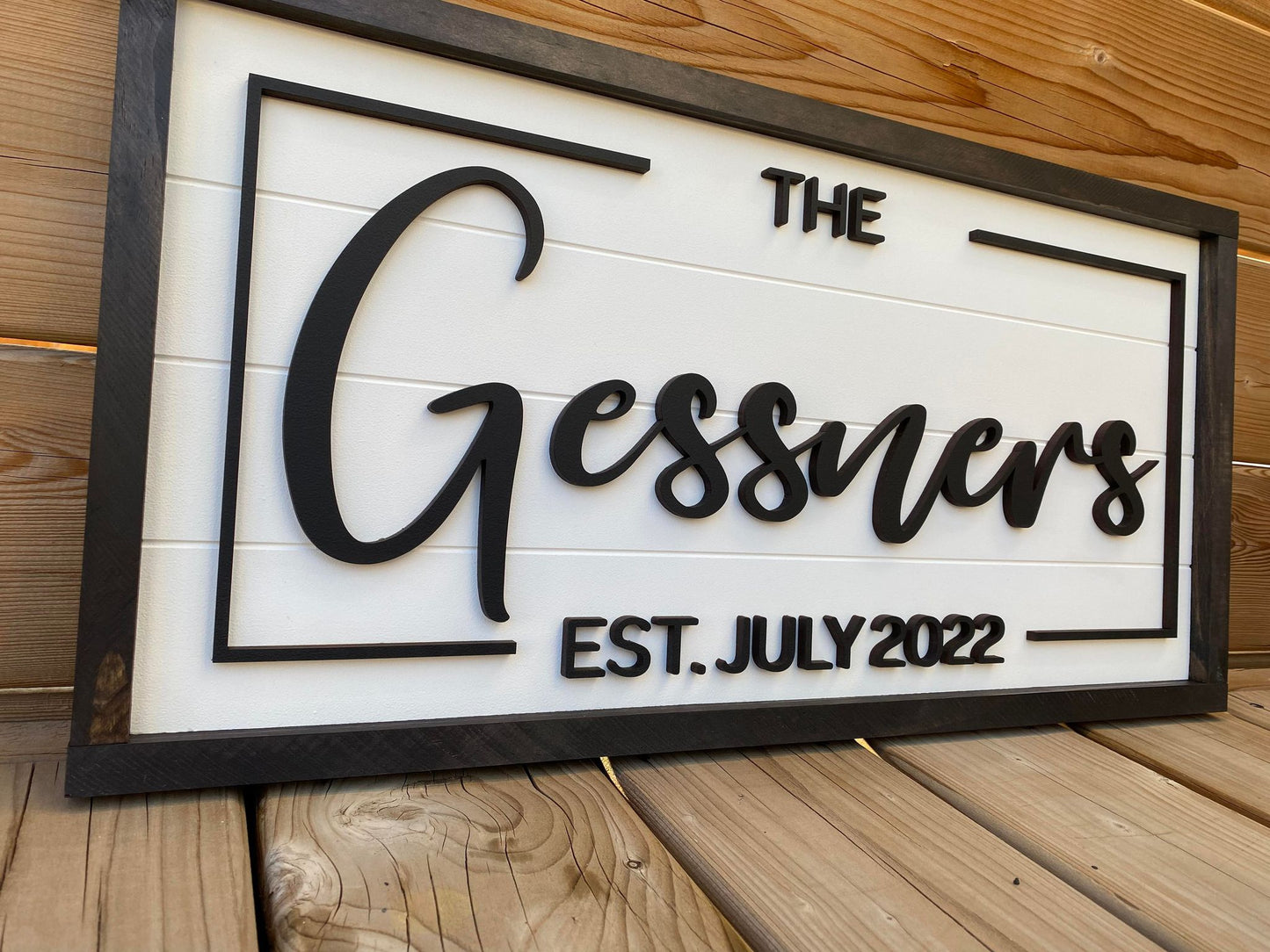 Last Name With Date | Custom Framed Name Wood Sign