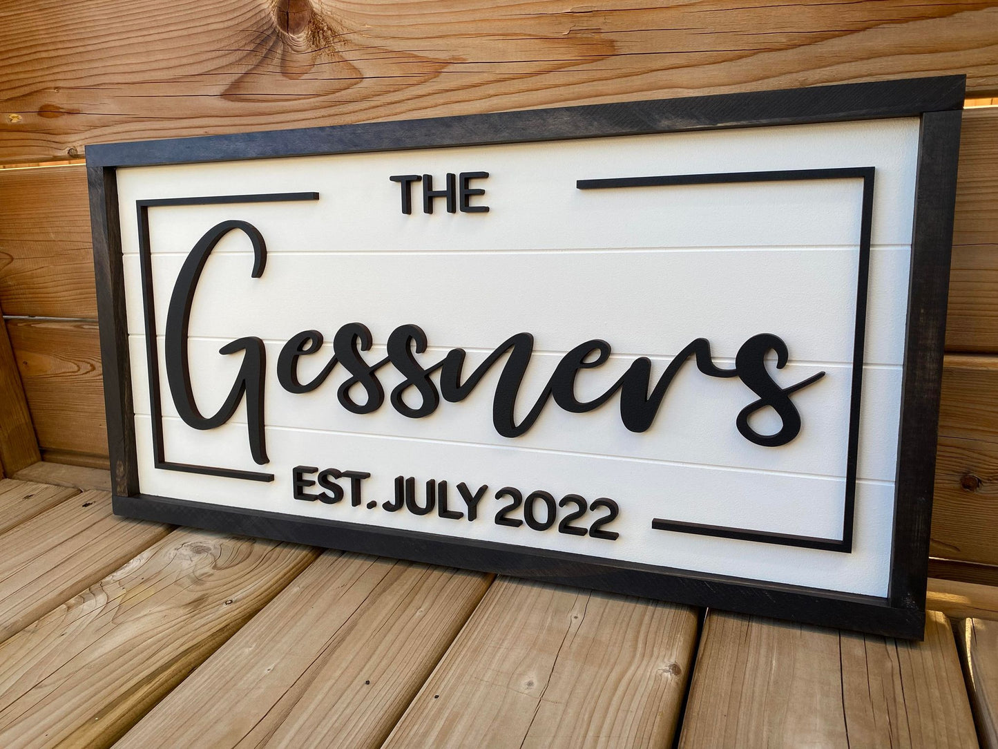 Last Name With Date | Custom Framed Name Wood Sign
