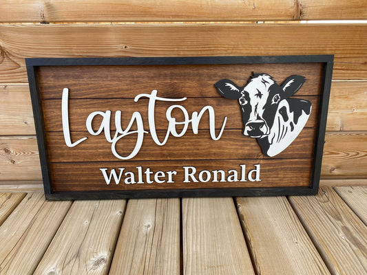 Cow | Custom Framed Nursery Name Wood Sign