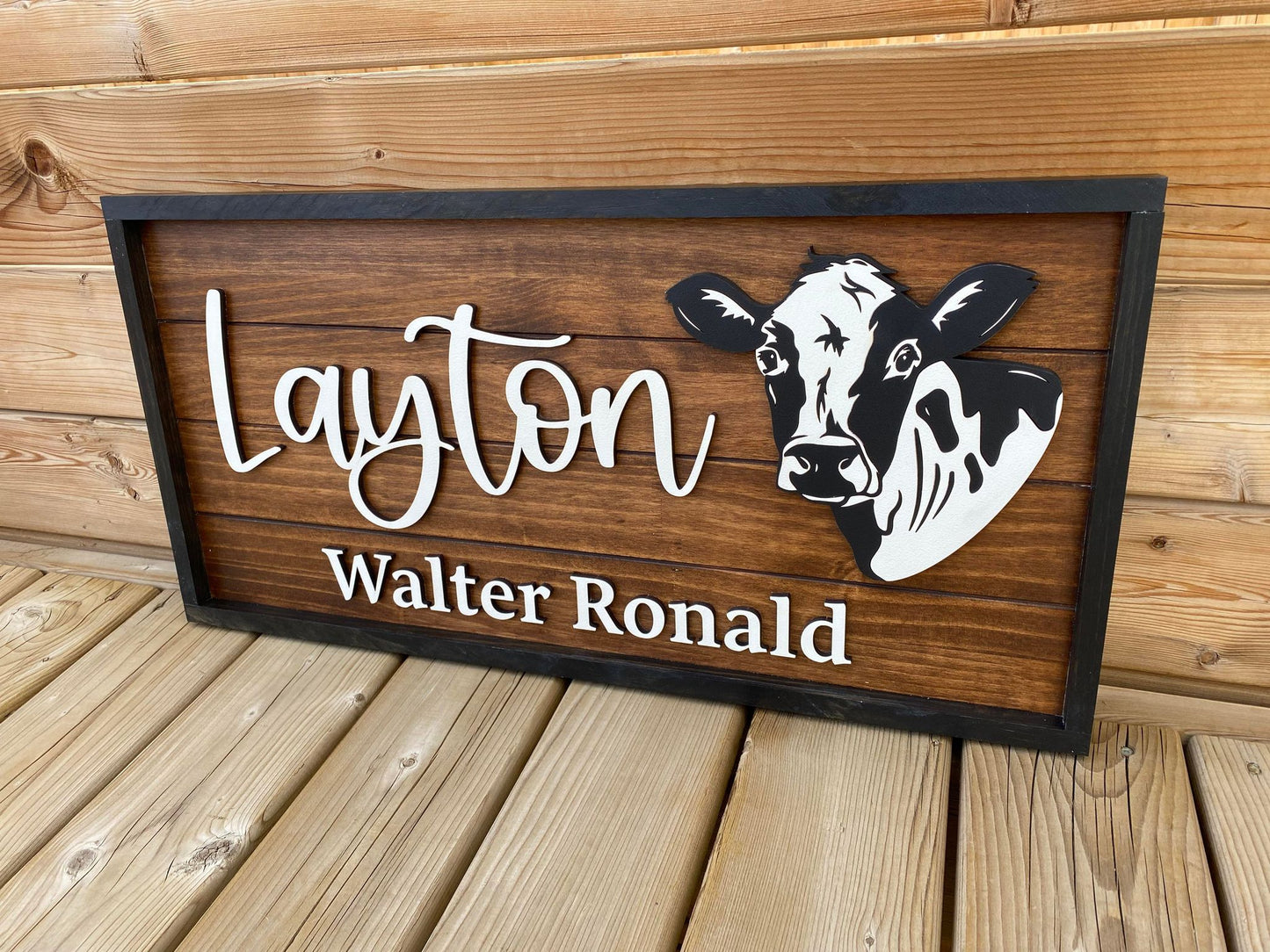 Cow | Custom Framed Nursery Name Wood Sign