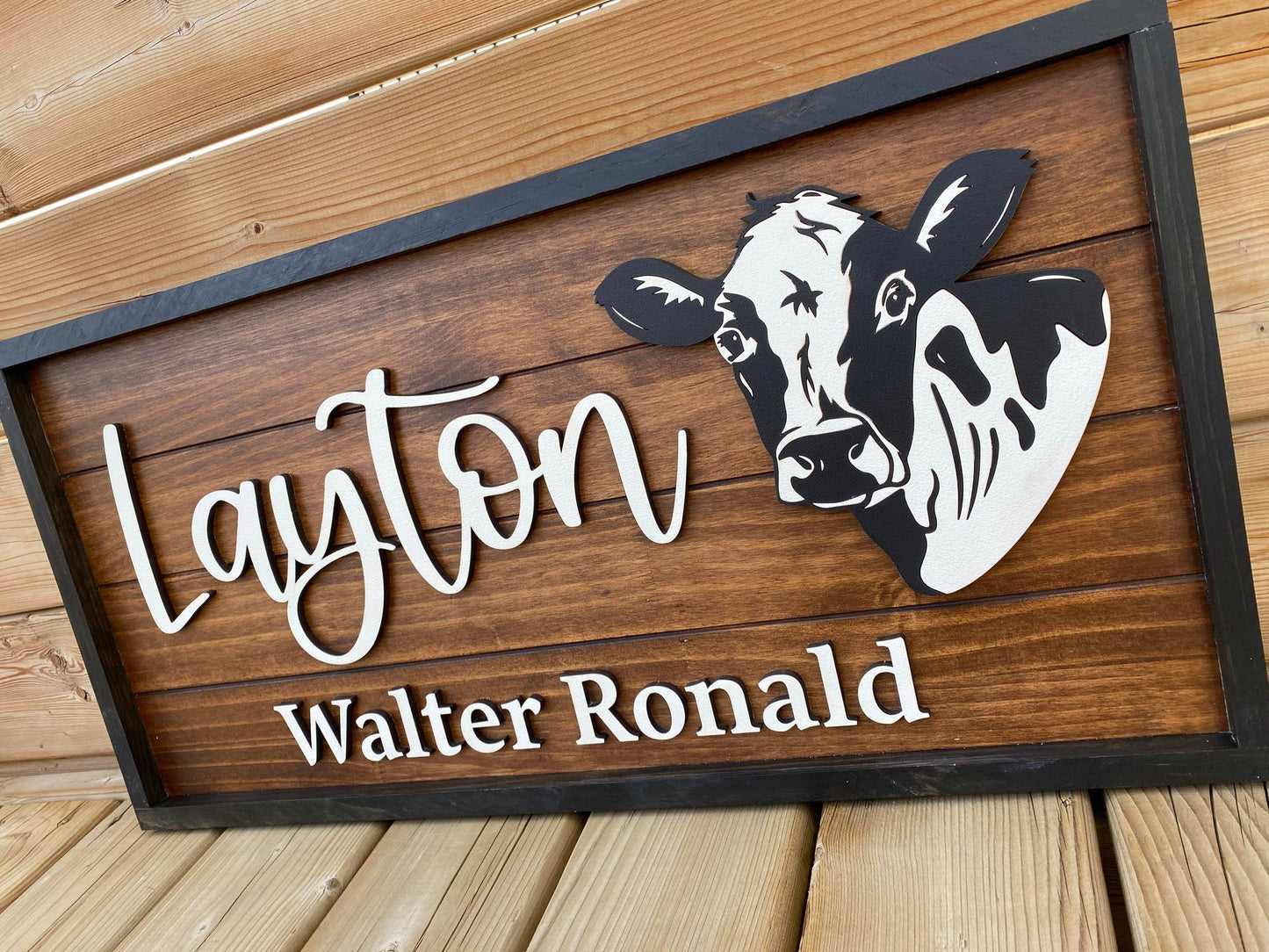 Cow | Custom Framed Nursery Name Wood Sign