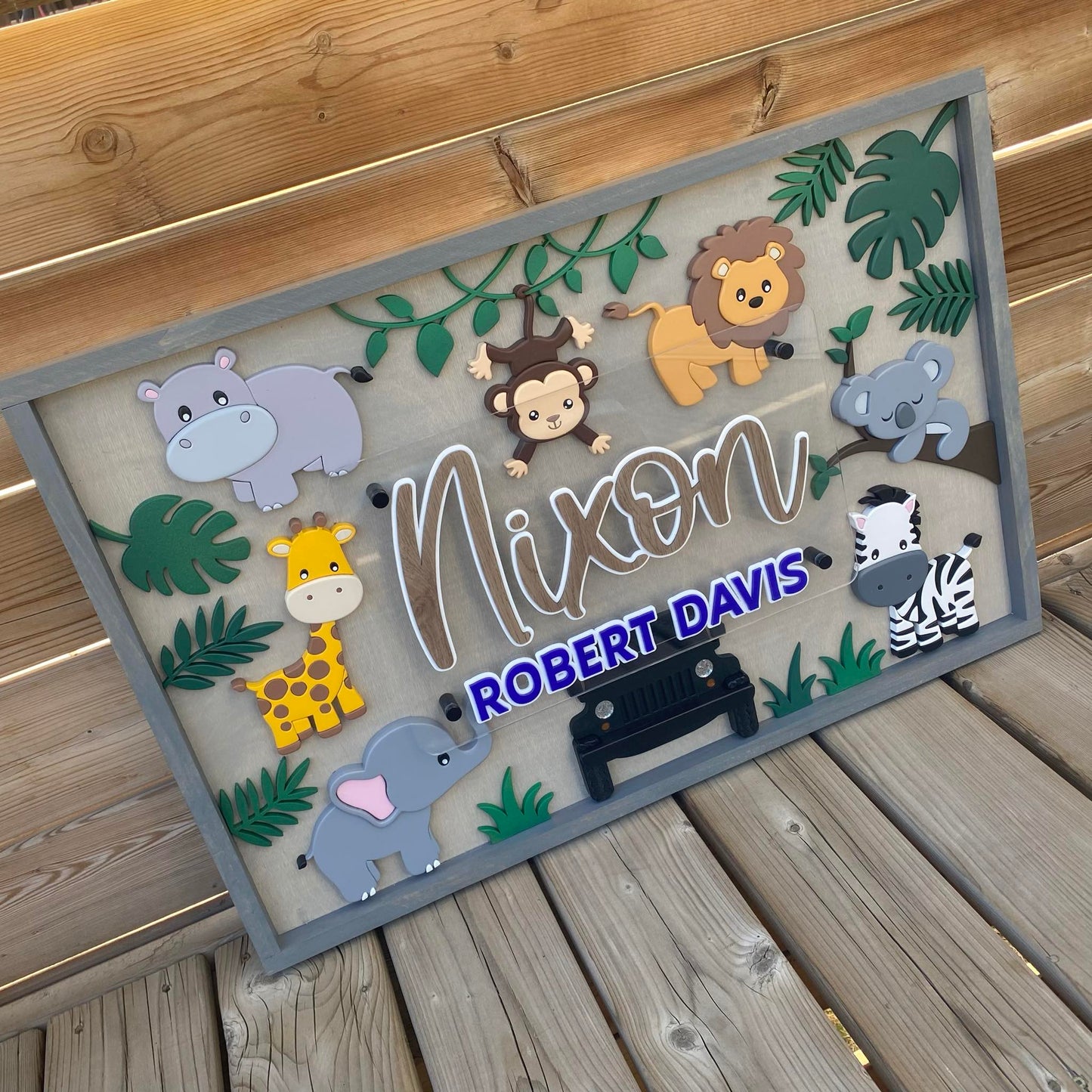 Safari Name Sign Framed 3D