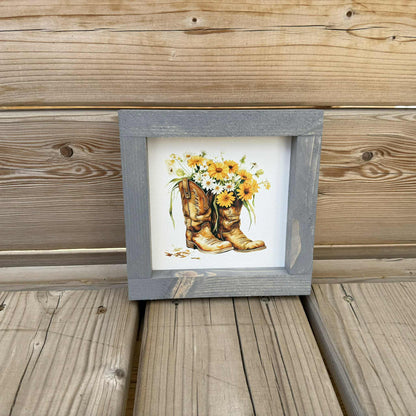Cowboy Boot With Daisies Mini | Wood Sign