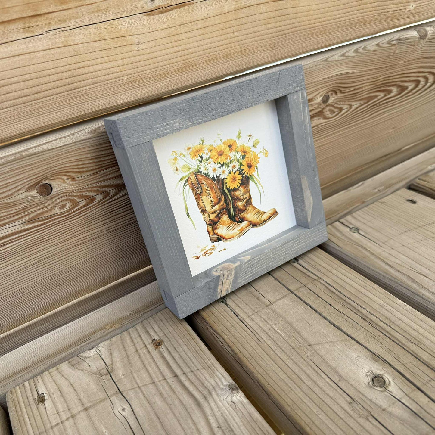 Cowboy Boot With Daisies Mini | Wood Sign