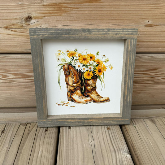 Cowboy Boot With Flowers | Wood Sign