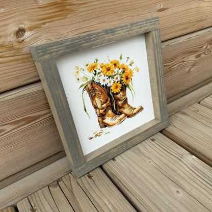 Cowboy Boot With Flowers | Wood Sign