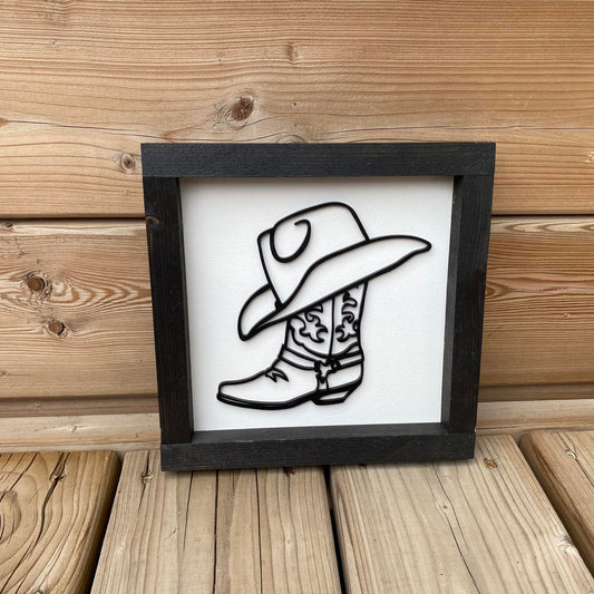 Cowboy Boot & Hat | Wood Sign