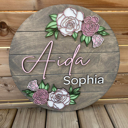 Flowers Name Sign Round 3D