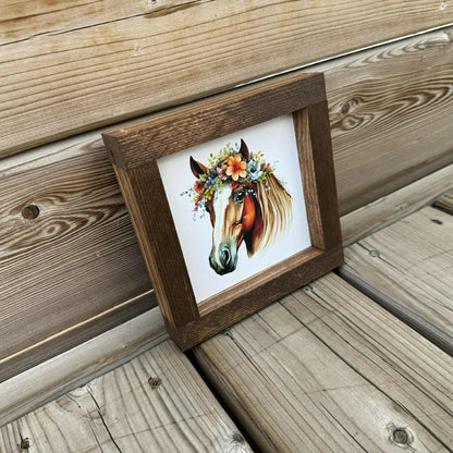 Horse With Flowers Mini | Wood Sign