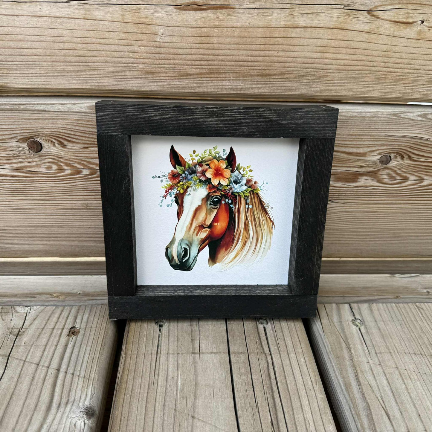 Horse With Flowers Mini | Wood Sign
