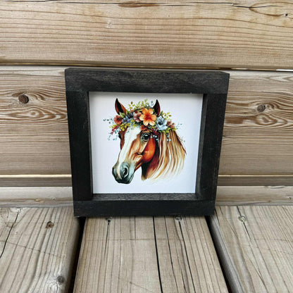 Horse With Flowers Mini | Wood Sign
