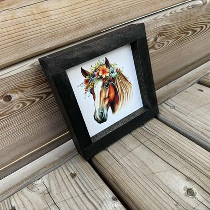 Horse With Flowers Mini | Wood Sign