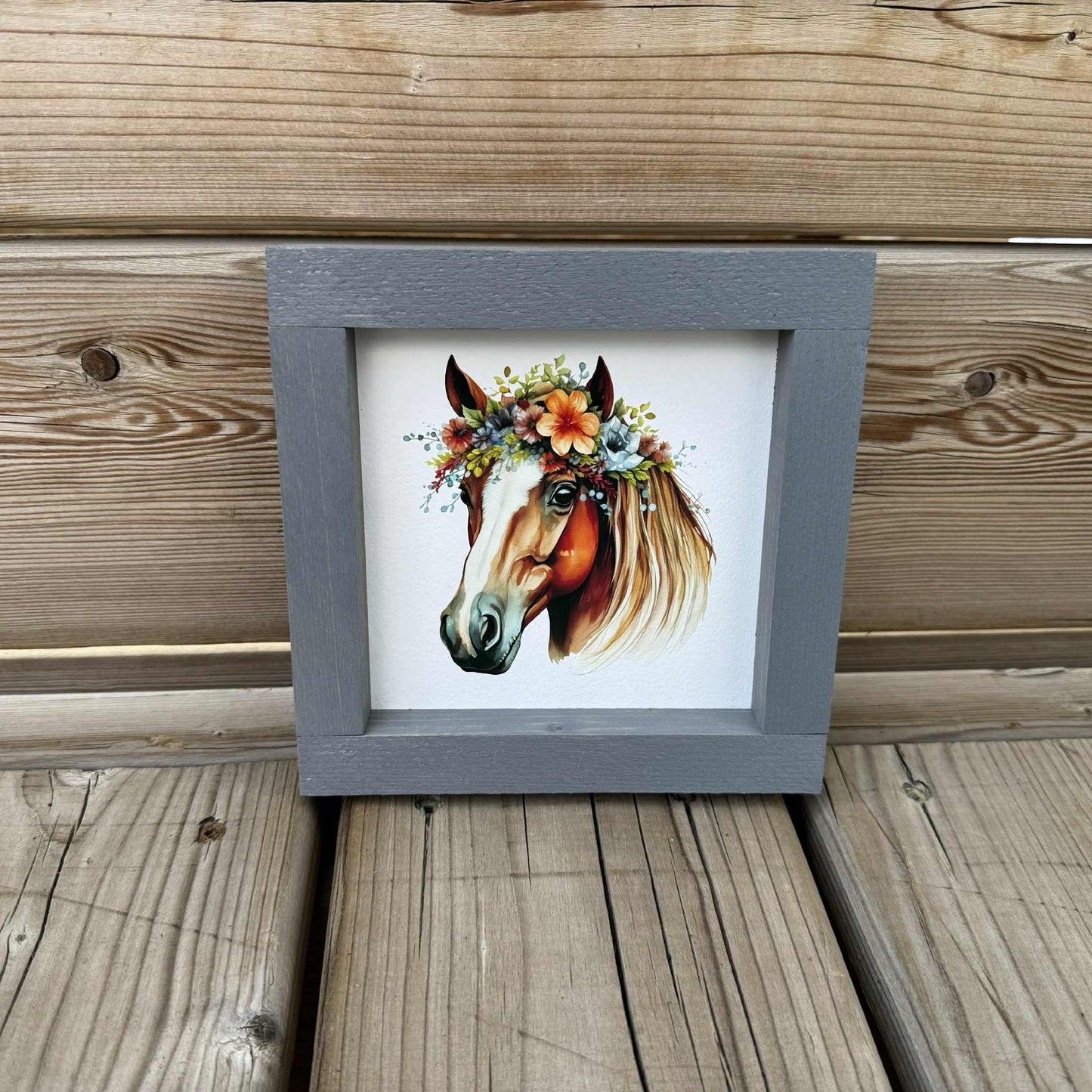 Horse With Flowers Mini | Wood Sign