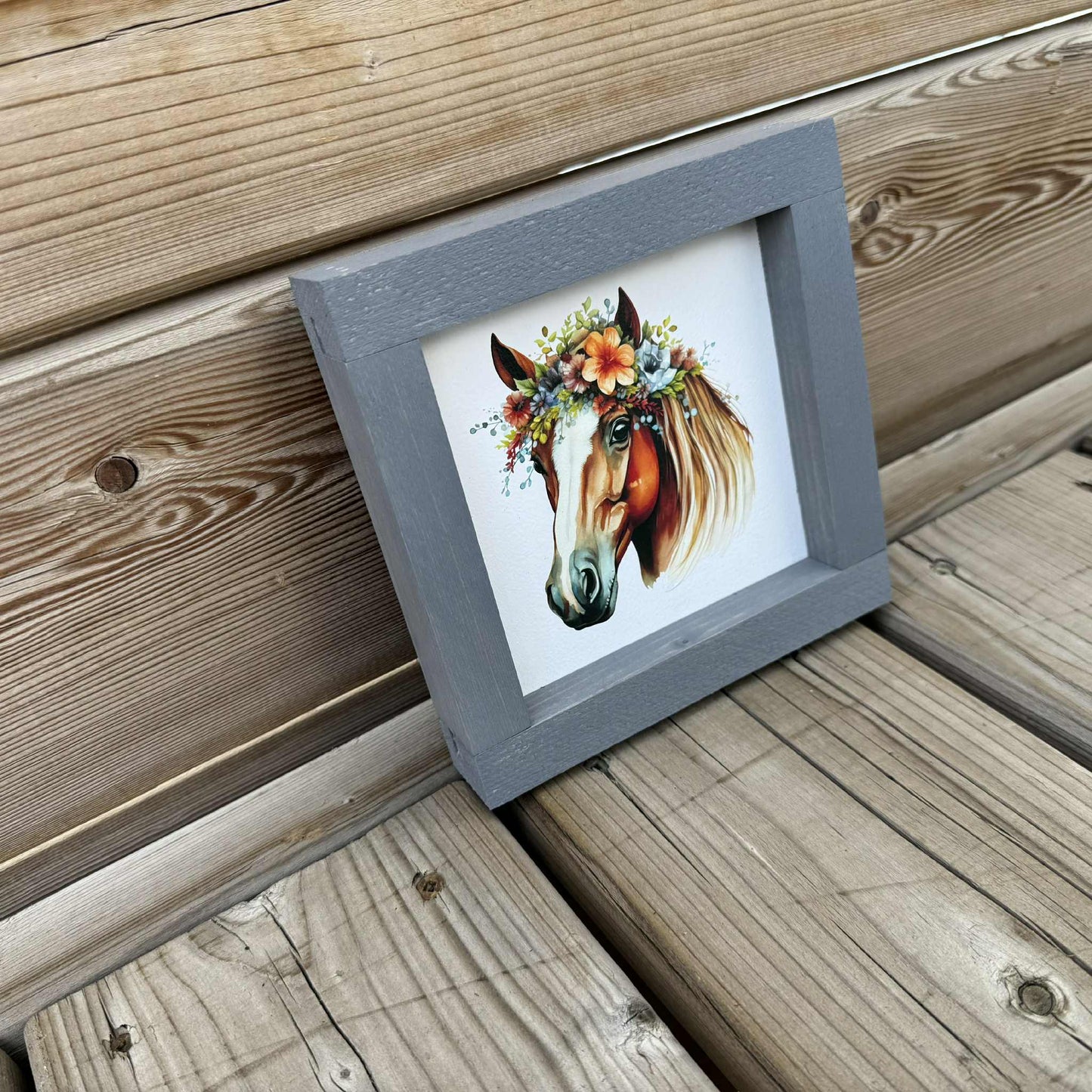 Horse With Flowers Mini | Wood Sign