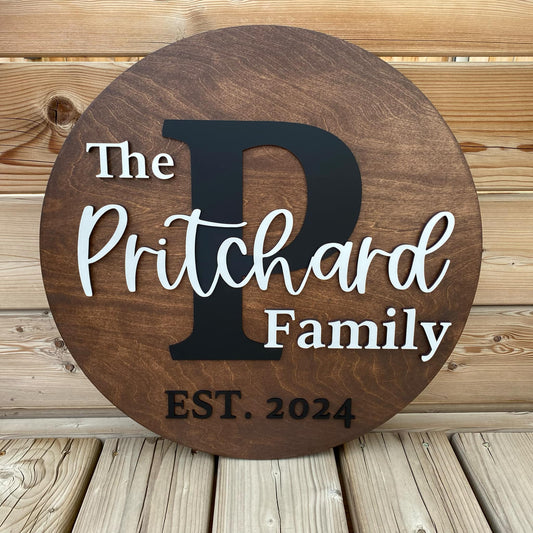 Round Family Name Sign 3D