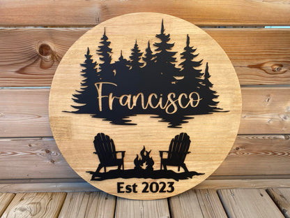 Round Last Name Cabin Sign
