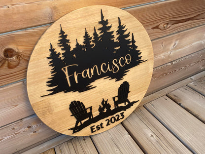 Round Last Name Cabin Sign