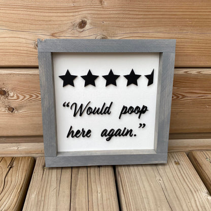 Would Poop Here Again | Wood Sign