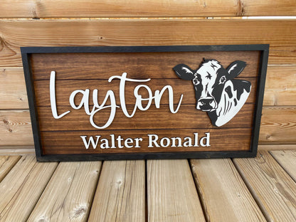 Cow Name Sign Framed 3D