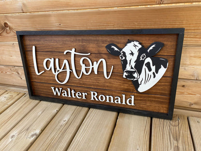 Cow Name Sign Framed 3D