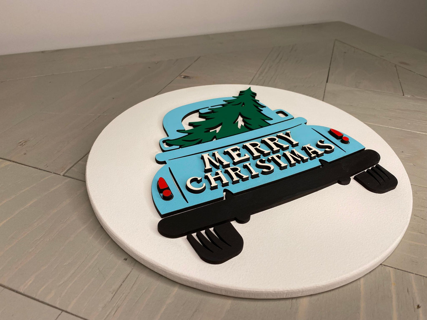 Merry Christmas Truck | Round Wood Sign