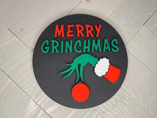 Merry Grinchmas | Round Wood Sign